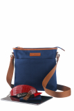 Nylon/Naturleder Crossover Bag Iris azurblau